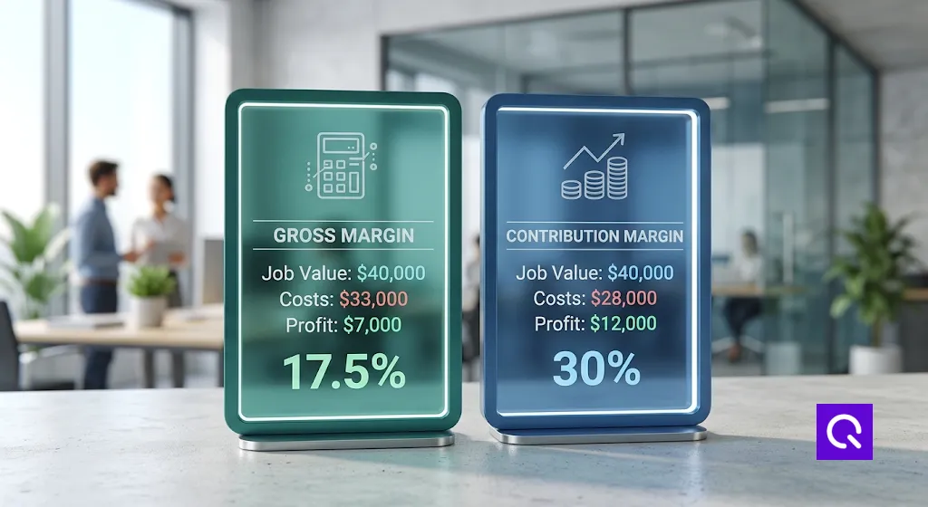 Contribution Margin vs Gross Margin: Key Differences 2 Side-by-side comparison of gross margin and contribution margin on the same $40,000 job