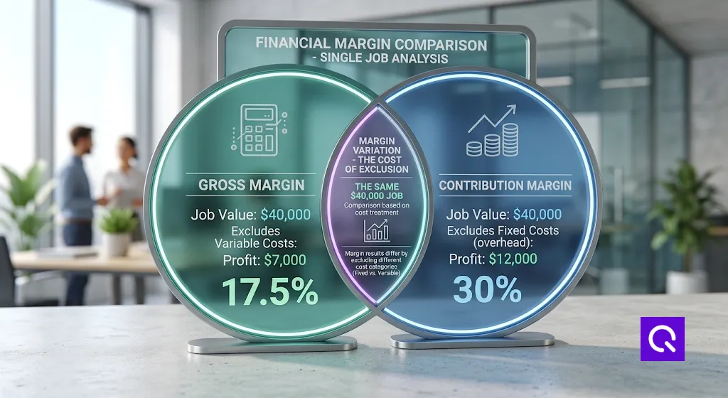 Contribution margin and gross margin compared, showing how fixed costs are treated differently